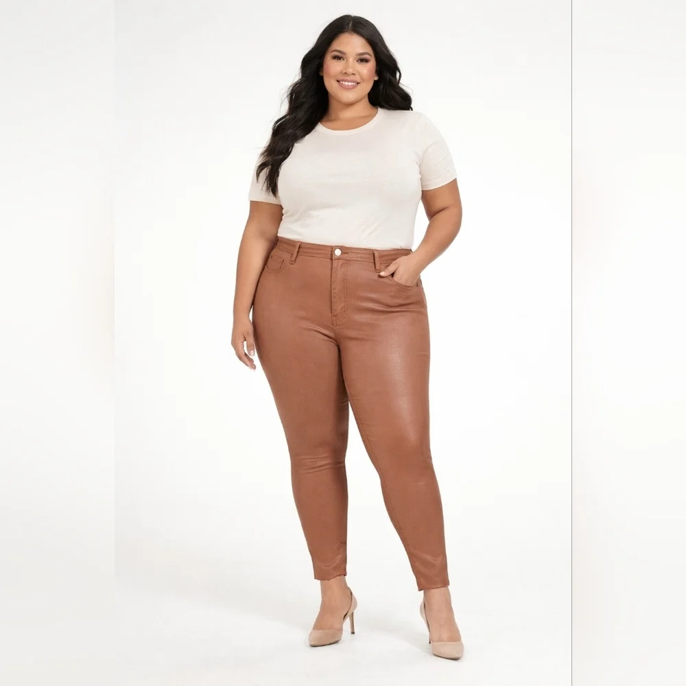 7 for All Mankind High Waist Ankle Skinny in Coated Amber Size 16
